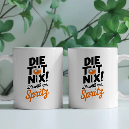 Lustige Sprüche Tasse mit Cocktail Glas und Spritz Design für Spaßliebhaber