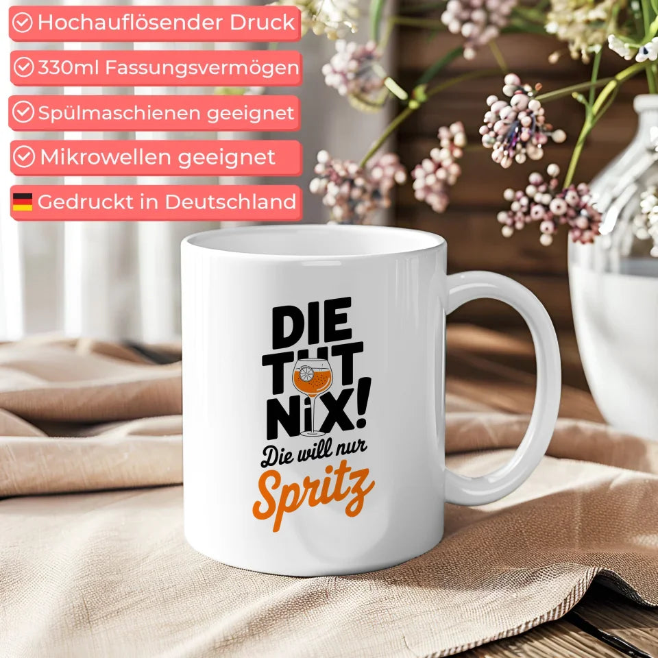 Lustige Sprüche Tasse mit Cocktail Glas und Spritz Design für Spaßliebhaber