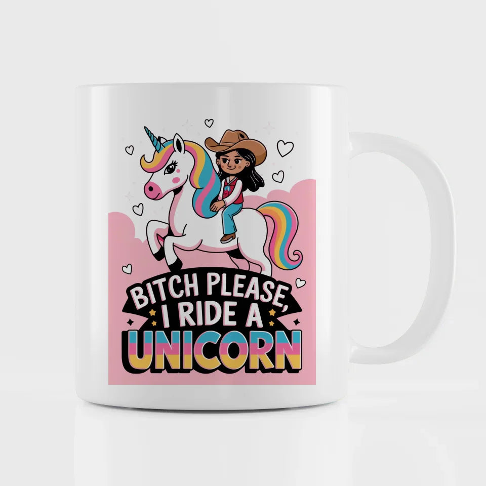 Einhorn Tasse mit Mädchen Cowboyhut buntem Design für Tierliebhaber