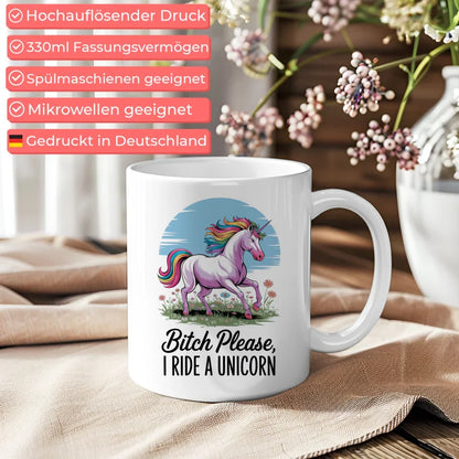 Tasse Einhorn mit Regenbogenmähne Blumenwiese Geschenkidee