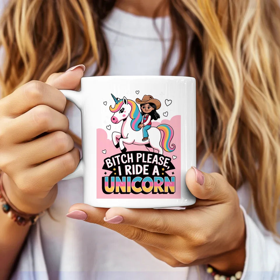 Einhorn Tasse mit Mädchen Cowboyhut buntem Design für Tierliebhaber