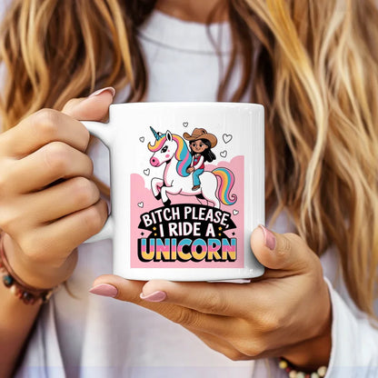 Einhorn Tasse mit Mädchen Cowboyhut buntem Design für Tierliebhaber