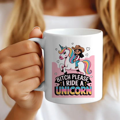 Einhorn Tasse mit Mädchen Cowboyhut buntem Design für Tierliebhaber