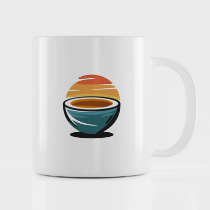 Kunst Tasse mit fröhlicher Kokosnuss Illustration in sanften Farben