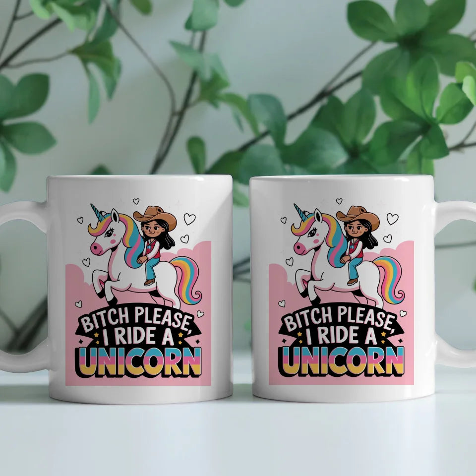 Einhorn Tasse mit Mädchen Cowboyhut buntem Design für Tierliebhaber