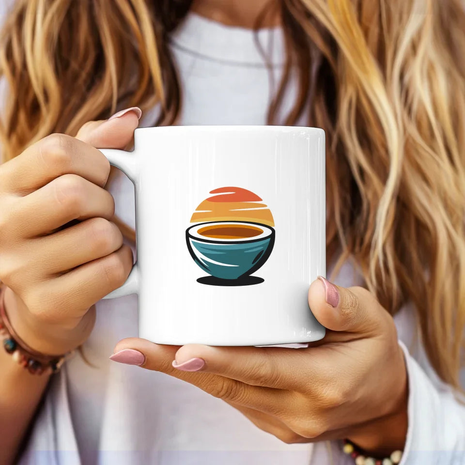 Kunst Tasse mit fröhlicher Kokosnuss Illustration in sanften Farben