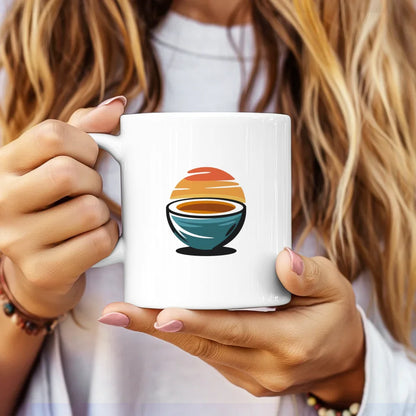 Kunst Tasse mit fröhlicher Kokosnuss Illustration in sanften Farben
