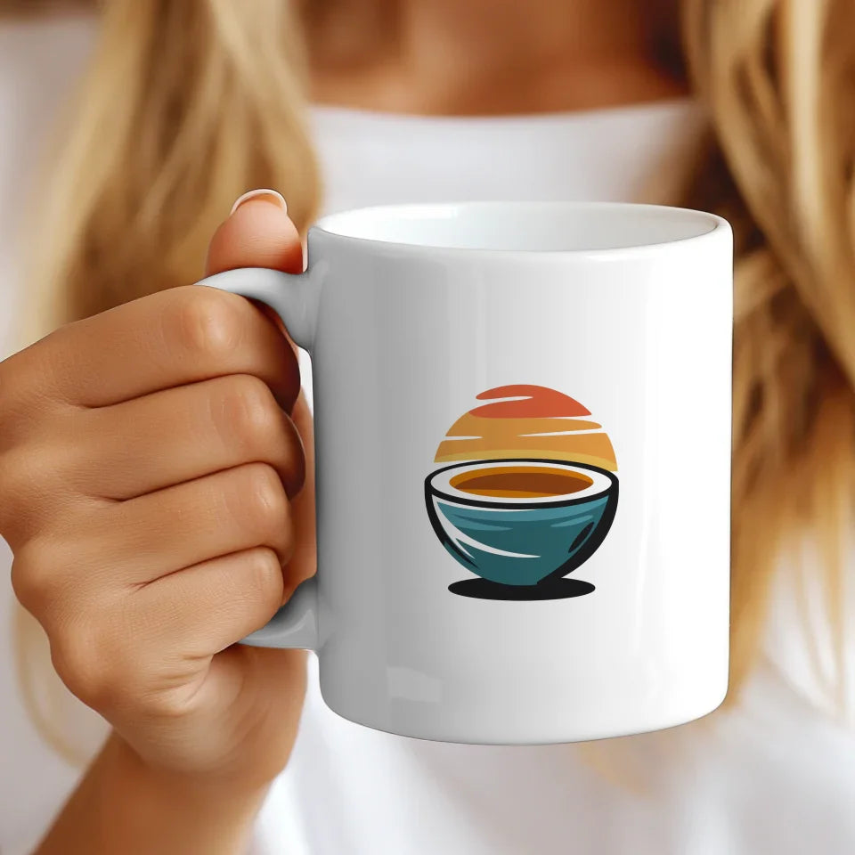Kunst Tasse mit fröhlicher Kokosnuss Illustration in sanften Farben