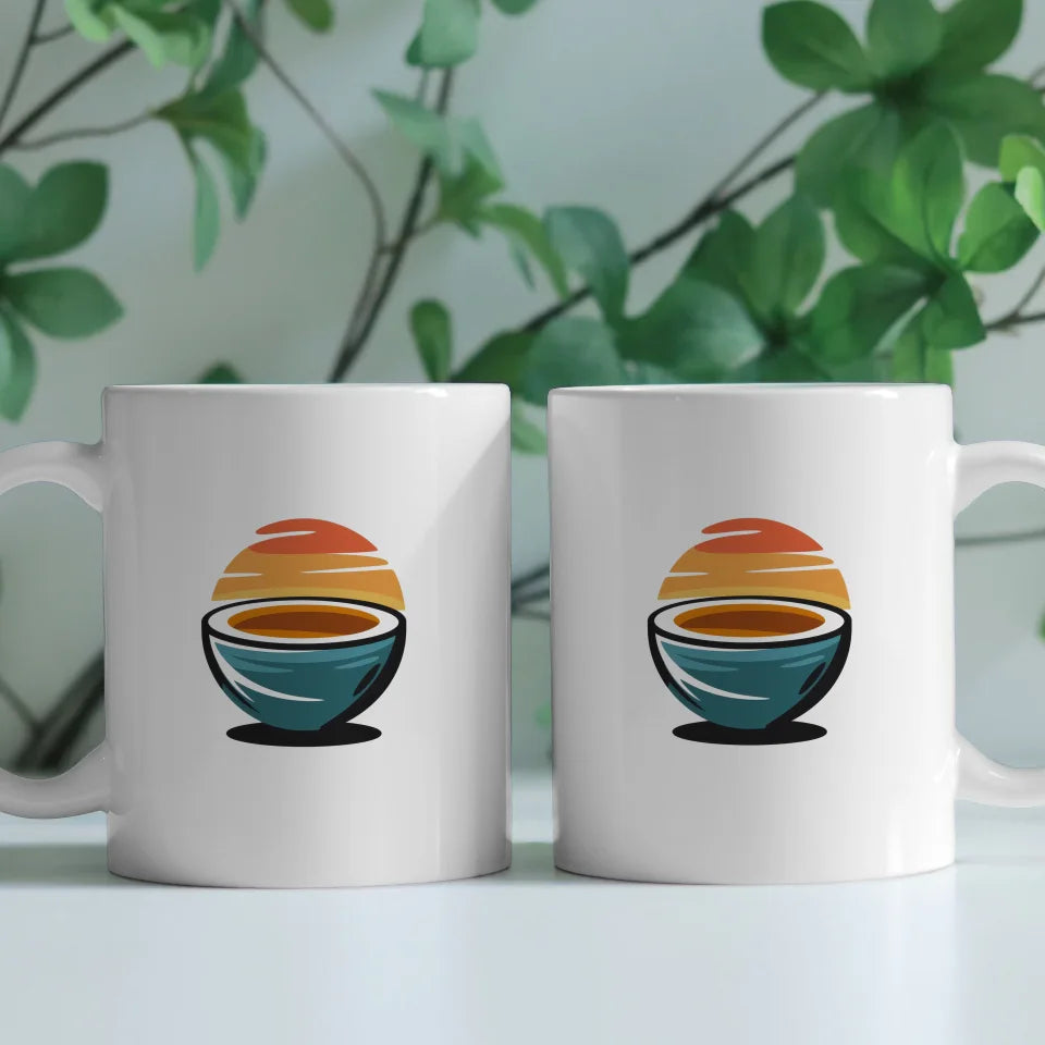Kunst Tasse mit fröhlicher Kokosnuss Illustration in sanften Farben