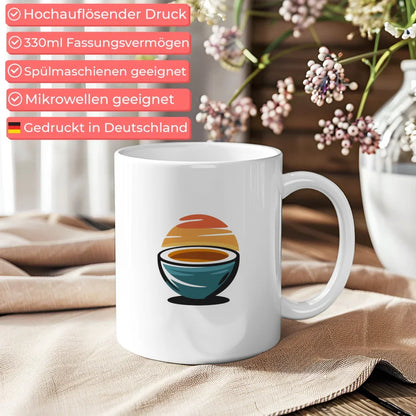Kunst Tasse mit fröhlicher Kokosnuss Illustration in sanften Farben