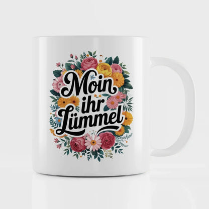 Lustige Sprüche Tasse mit Blumenmuster Moin ihr Lümmel Geschenkidee