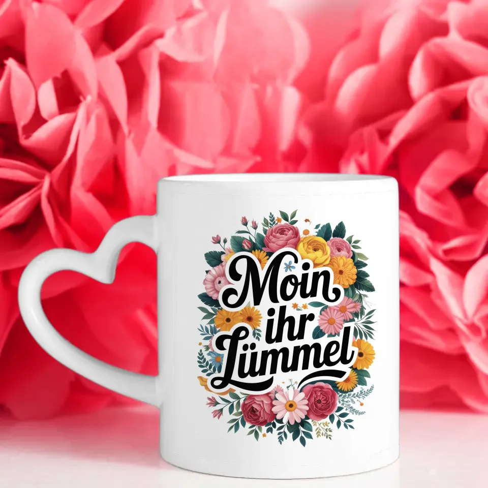 Lustige Sprüche Tasse mit Blumenmuster Moin ihr Lümmel Geschenkidee