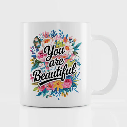 Motivations Tasse mit Spruchbilder Blumen Motiv Du bist schön