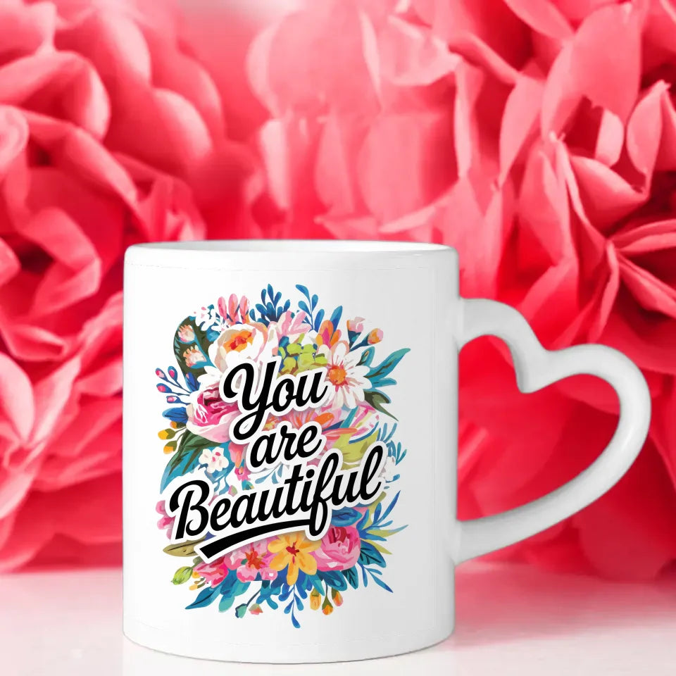 Motivations Tasse mit Spruchbilder Blumen Motiv Du bist schön