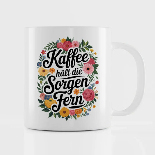 Lustige Sprüche Tasse Kaffee hält Sorgen fern