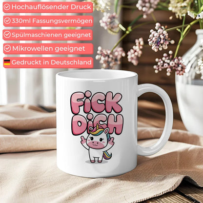 Lustige Tasse mit Ballett Regenbogen Einhorn und frechem Spruch