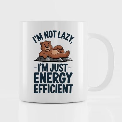 Lustige Tasse mit Cartoon-Bären und Spruch Energieeffizient