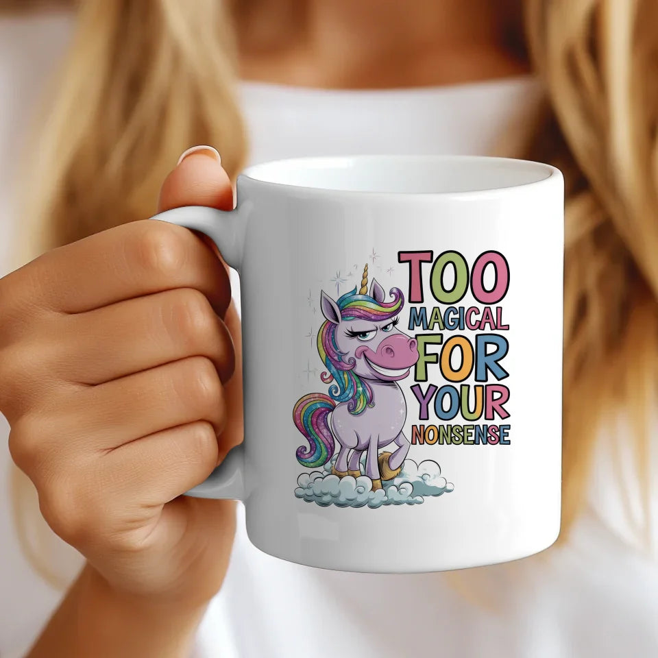 Bunte Tier Tasse mit skurrilem Einhorn und witzigem Zitat