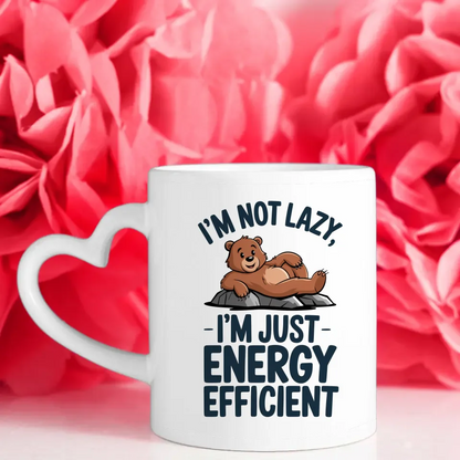 Lustige Tasse mit Cartoon-Bären und Spruch Energieeffizient