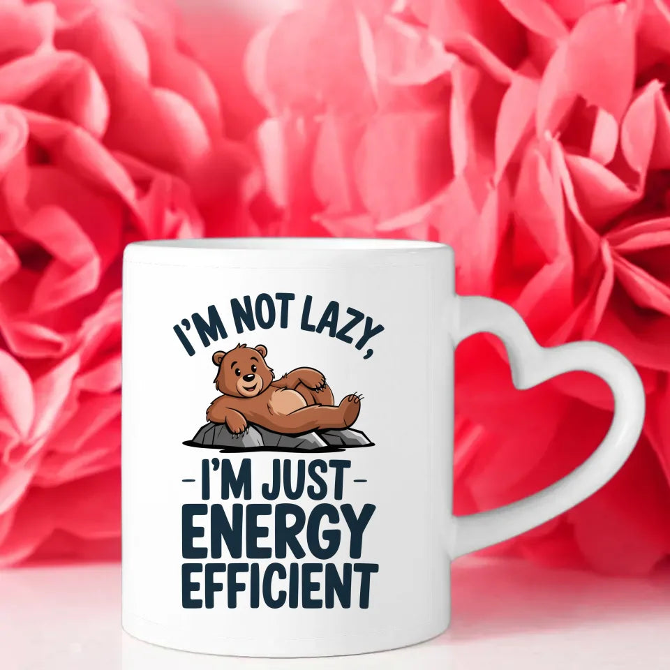 Lustige Tasse mit Cartoon-Bären und Spruch Energieeffizient