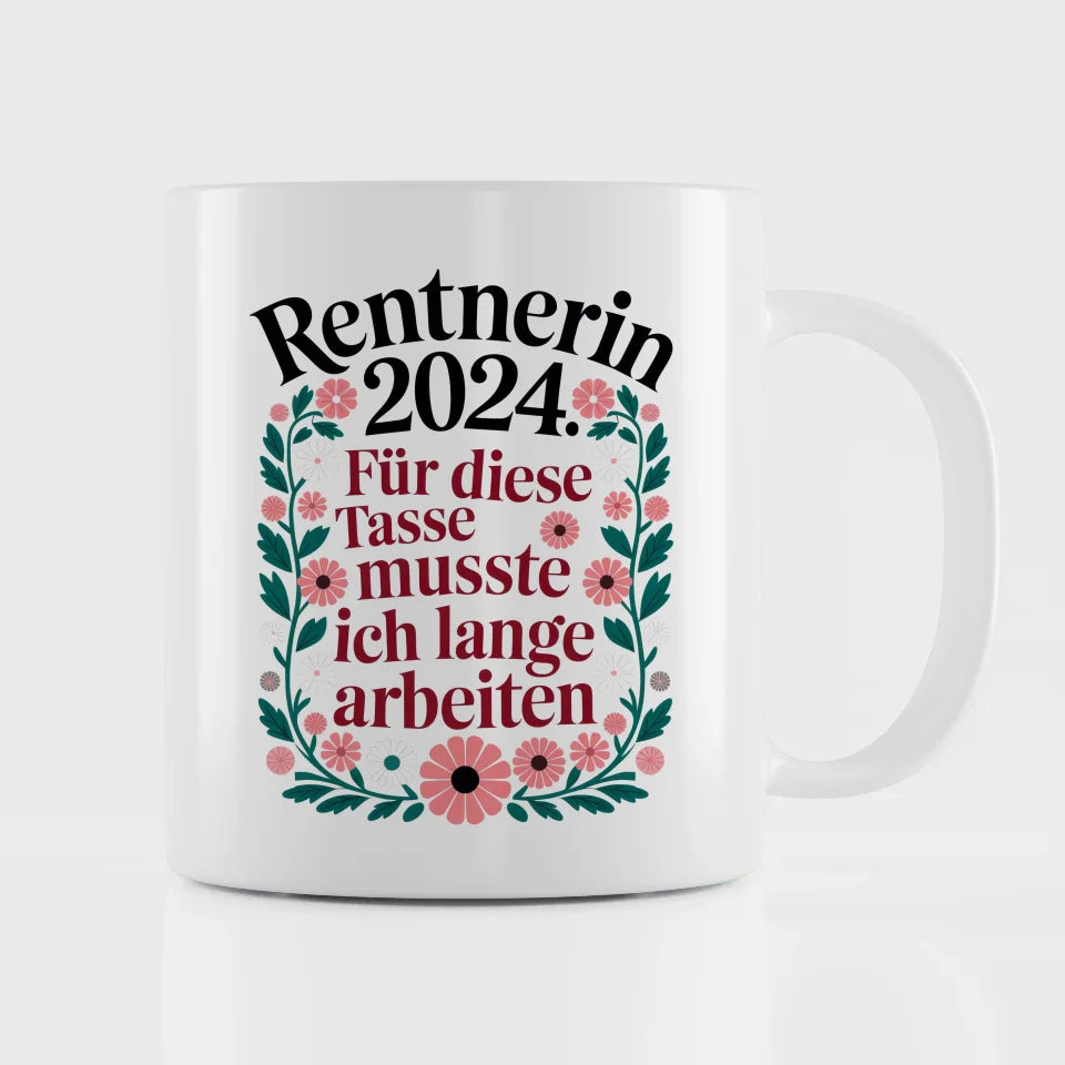 Lustige Tasse Rentnerin 2024 mit Blumenmuster für gute Laune