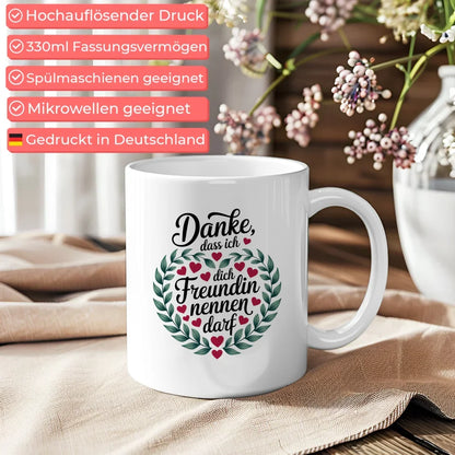 Tasse für beste Freundin Danke mit Herz und Vintage Flair