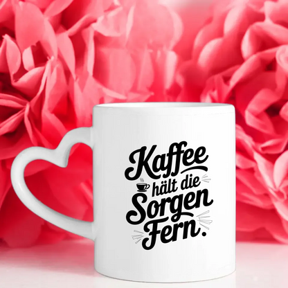 Lustige Sprüche Tasse mit Kaffee hält die Sorgen fern im Vintage Stil