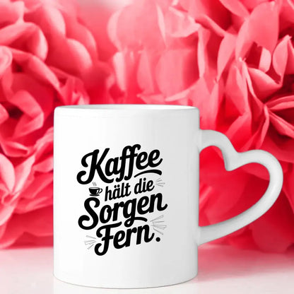 Lustige Sprüche Tasse mit Kaffee hält die Sorgen fern im Vintage Stil