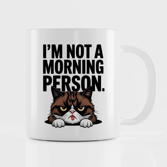 Lustige Tasse mit Spruch Ich bin kein Morgenmensch und Katze schwarz weiß