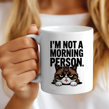 Lustige Tasse mit Spruch Ich bin kein Morgenmensch und Katze schwarz weiß