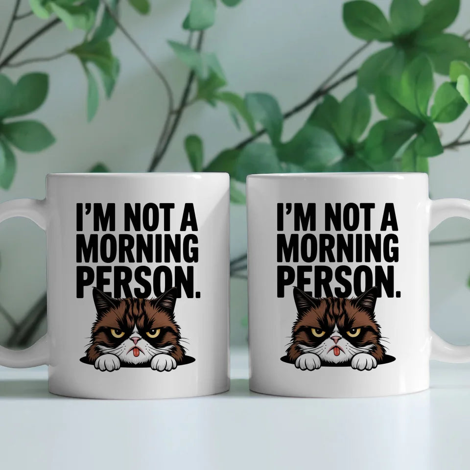 Lustige Tasse mit Spruch Ich bin kein Morgenmensch und Katze schwarz weiß