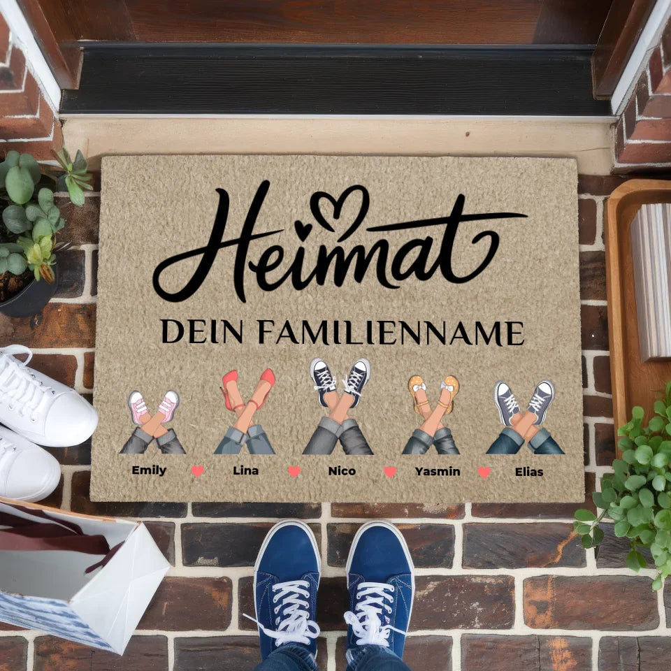 Personalisierte Familien Fußmatte mit Namen Beige Heimat Deko 1