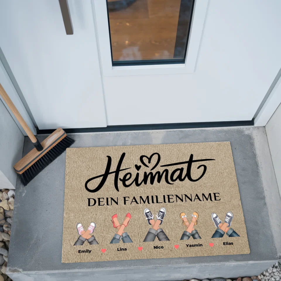 Personalisierte Familien Fußmatte mit Namen Beige Heimat Deko 2