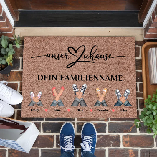 Familien Fußmatte mit Namen Unser Zuhause Dunkelbraun personalisiert