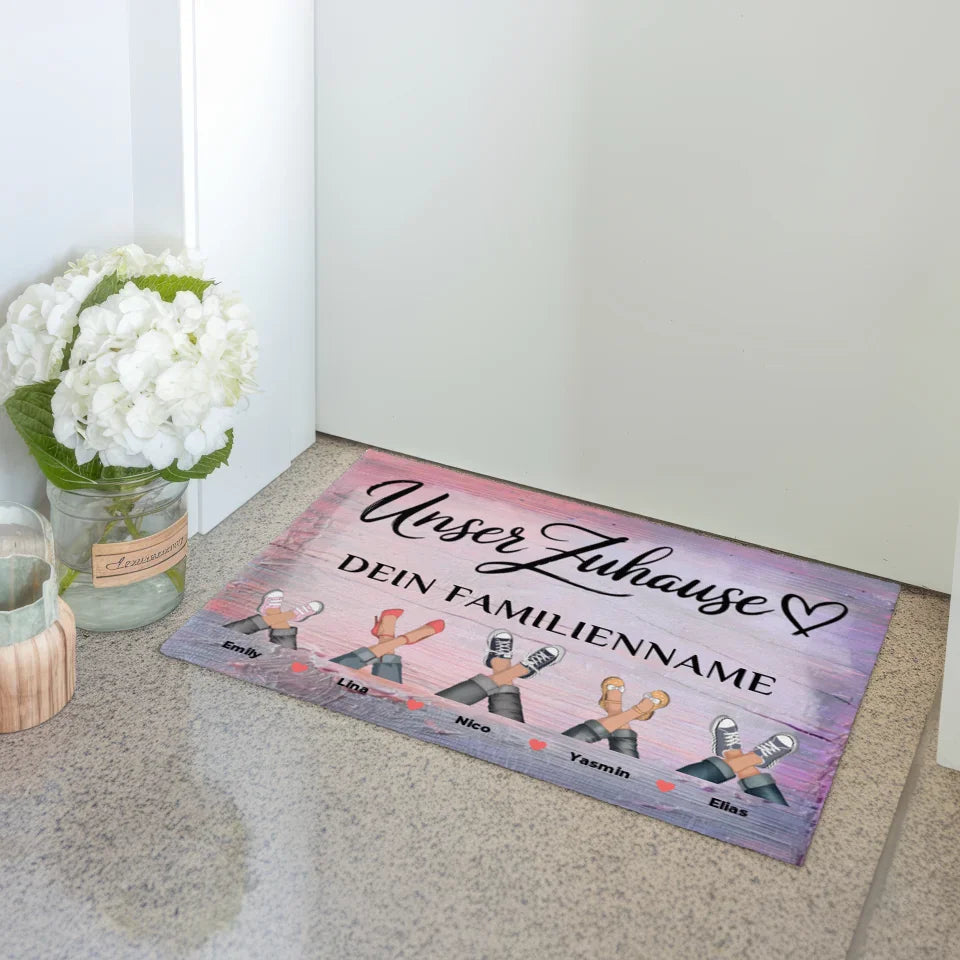 Fußmatte mit Namen Unser Zuhause Vintage Holz Bunt personalisierte Geschenke 3