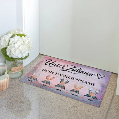 Fußmatte mit Namen Unser Zuhause Vintage Holz Bunt personalisierte Geschenke 3