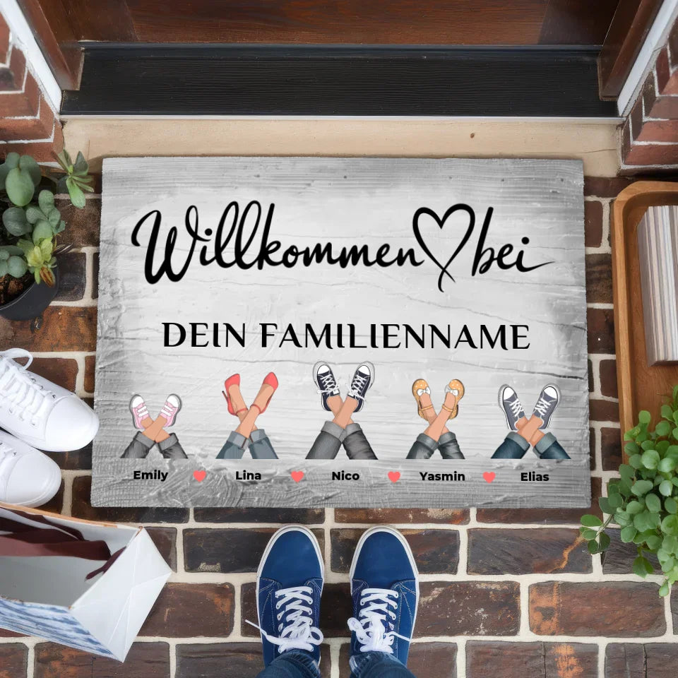 Fußmatte personalisiert Vintage Holz Grau Willkommen Bei Dir