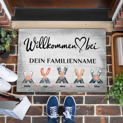 Fußmatte personalisiert Vintage Holz Grau Willkommen Bei Dir