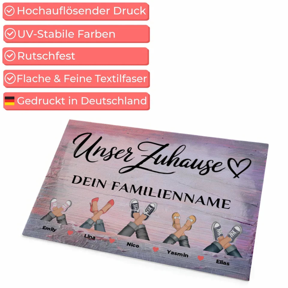 Fußmatte mit Namen Unser Zuhause Vintage Holz Bunt personalisierte Geschenke 4