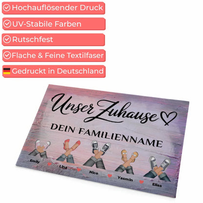 Fußmatte mit Namen Unser Zuhause Vintage Holz Bunt personalisierte Geschenke 4
