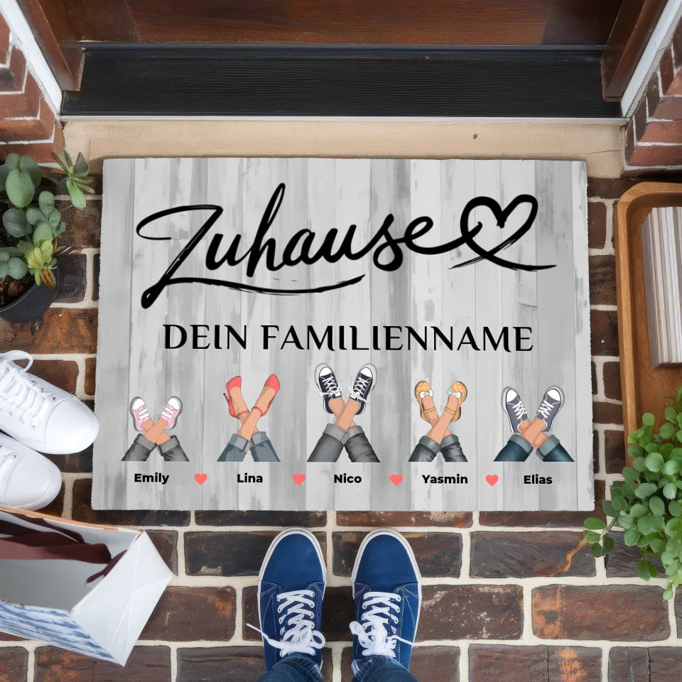 Personalisierte Fußmatte Familie Schwarz Weiß für Zuhause dekorieren