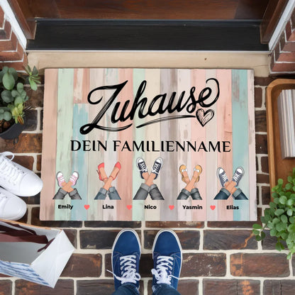 Personalisierte Familie Fußmatte Holz Bunt Pastell für Zuhause