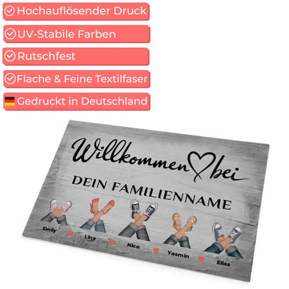 Fußmatte personalisiert Vintage Holz Grau Willkommen Bei Dir