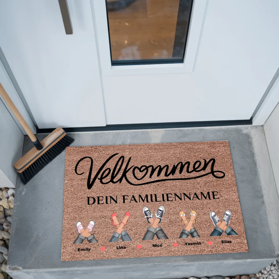 Familien Fußmatte mit Namen Dunkelbraun Willkommen Velkommen 2