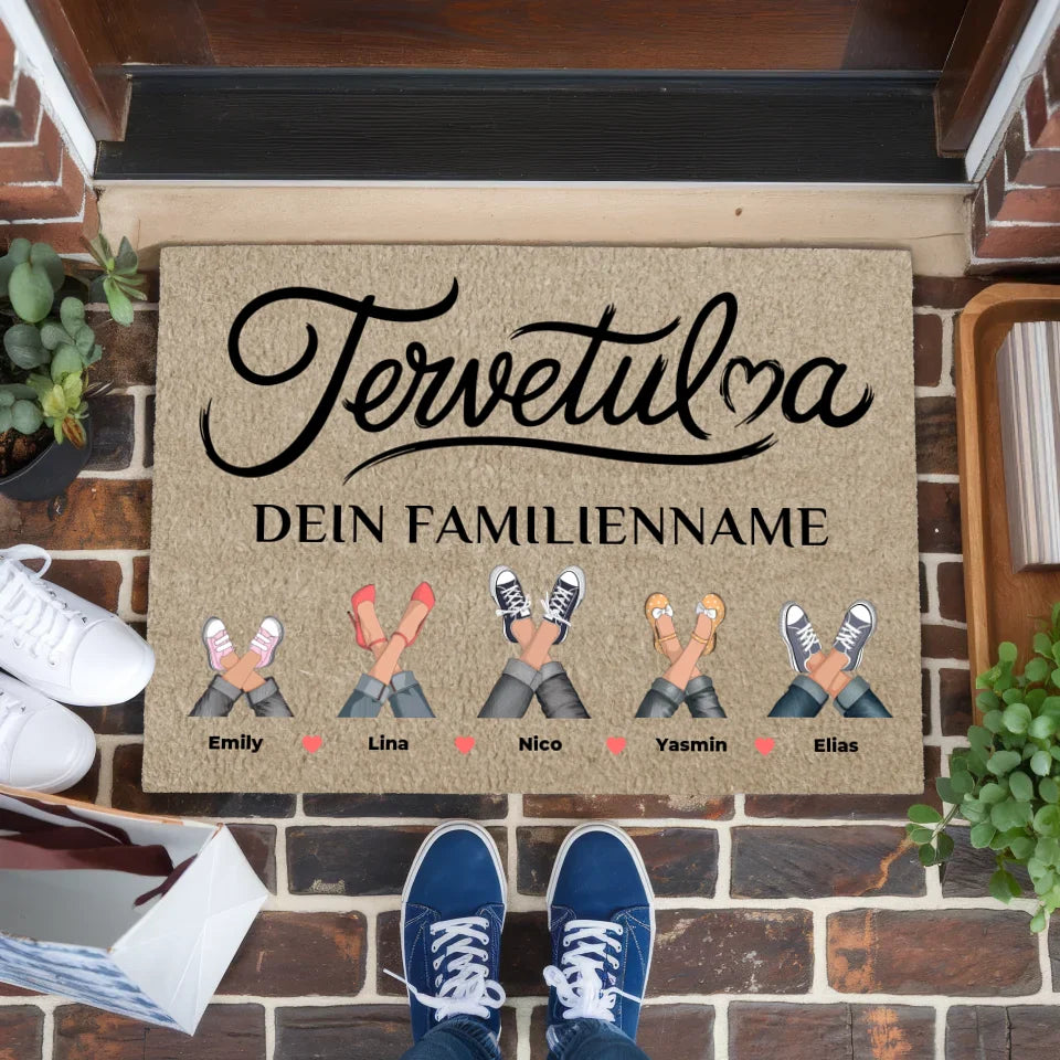 Fußmatte personalisiert Familie Beige Willkommen Auf Finnisch Tervetuloa 1
