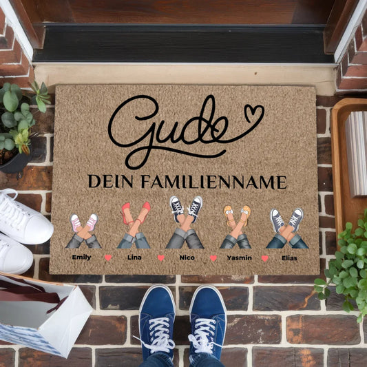 Personalisierte Familien Fußmatte Willkommen Auf Hessisch Gude Braun Hell