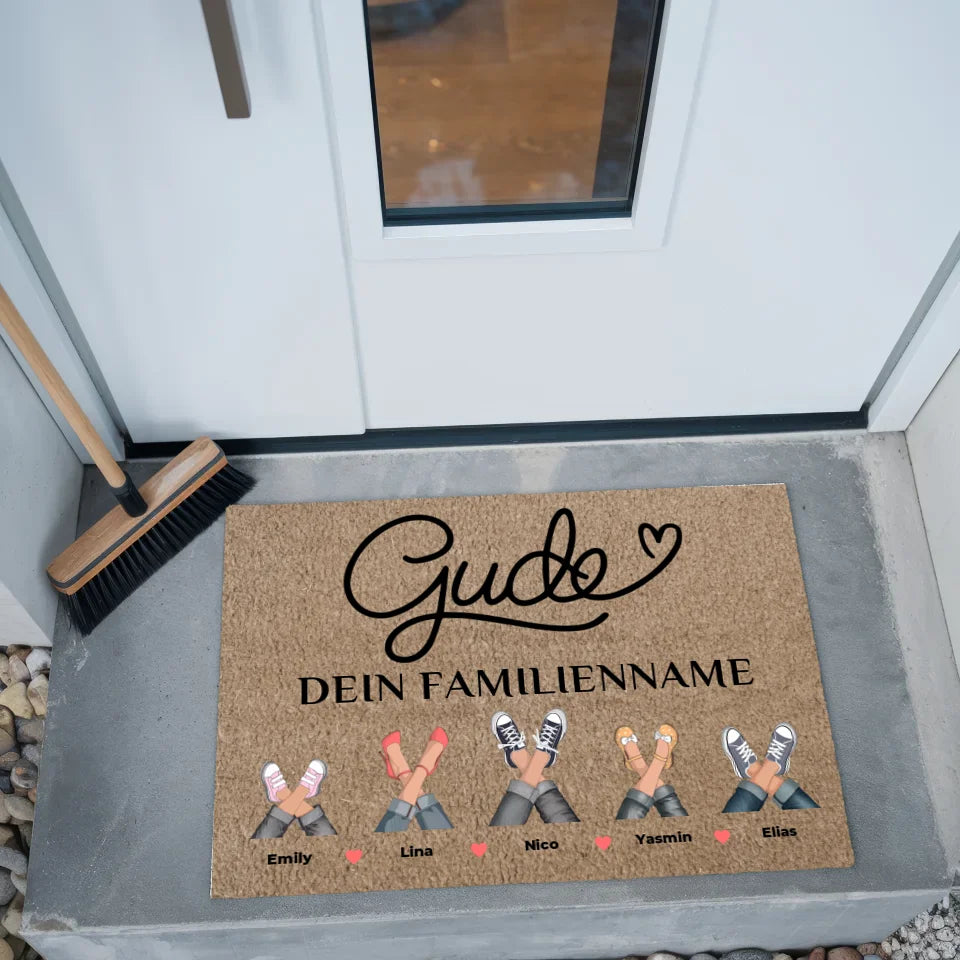 Personalisierte Familien Fußmatte Willkommen Auf Hessisch Gude Braun Hell 2