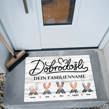 Familien Fußmatte mit Namen Vintage Weiß Willkommen Dobrodošli 2