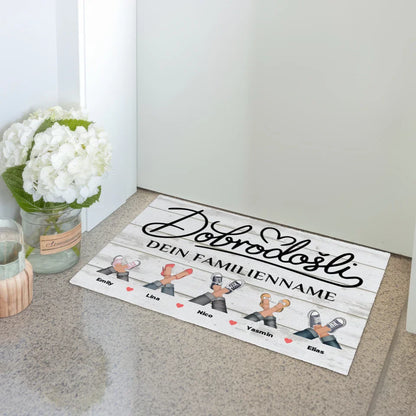 Familien Fußmatte mit Namen Vintage Weiß Willkommen Dobrodošli 3