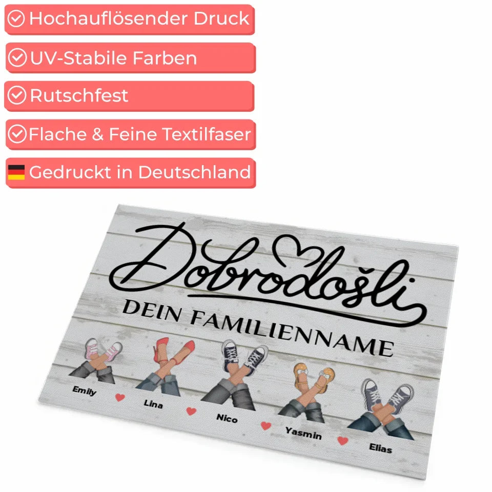 Familien Fußmatte mit Namen Vintage Weiß Willkommen Dobrodošli 4